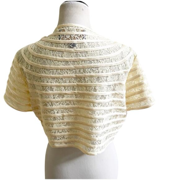 Moshita Couture Vintage Lace & Satin Bolero Cropped Sized XL Cream Wedding - Picture 6 of 9